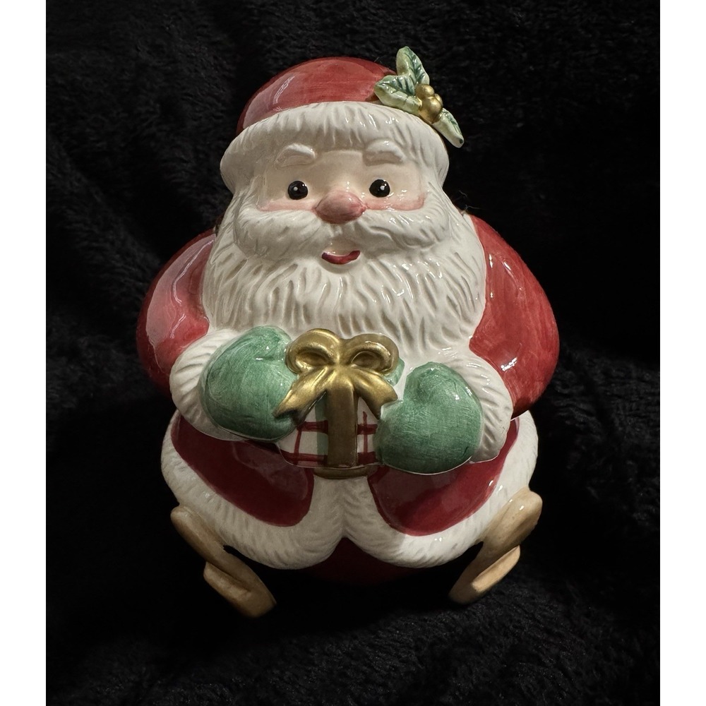 VTG Fitz And Floyd Ceramic Holiday Christmas Santa Candy Jar 6" Handmade EUC‎